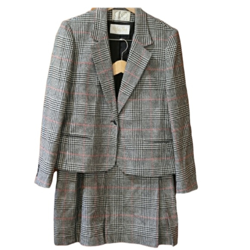 CBO NY Milady  Vintage  Black & White Plaid Skirt Suit 14